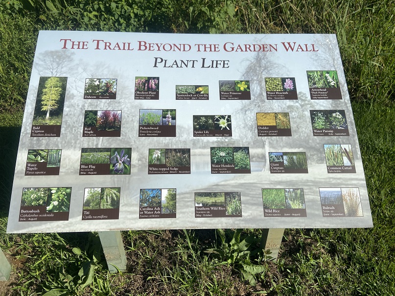 An informative sign of what plant life can be viewed on the Trail Beyond the Garden Wall