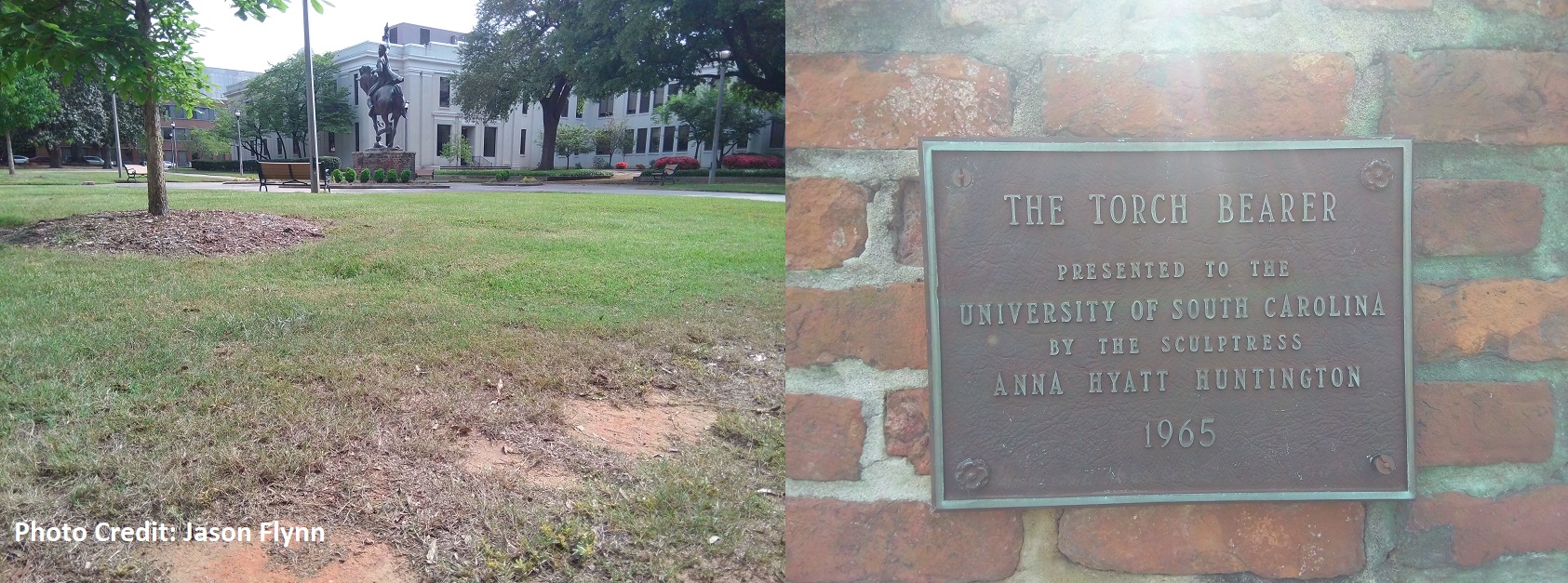 A Brookgreen connection in Columbia! The Torchbearer by Anna Hyatt Huntington at the Wardlaw building near the historic Horseshoe, on the UofSC campus. Note the mix of Coastal Plain and Piedmont soil seen in areas of Columbia.