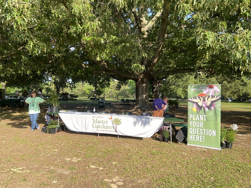 Clemson Extension Master Gardeners' informational tables at Brookgreen Gardens' Spring Plant Sale 2023