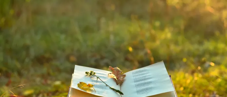 Vintage Poetry Book outside in the gardens
