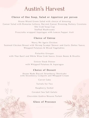 Romance in the Gardens 2026 Menu